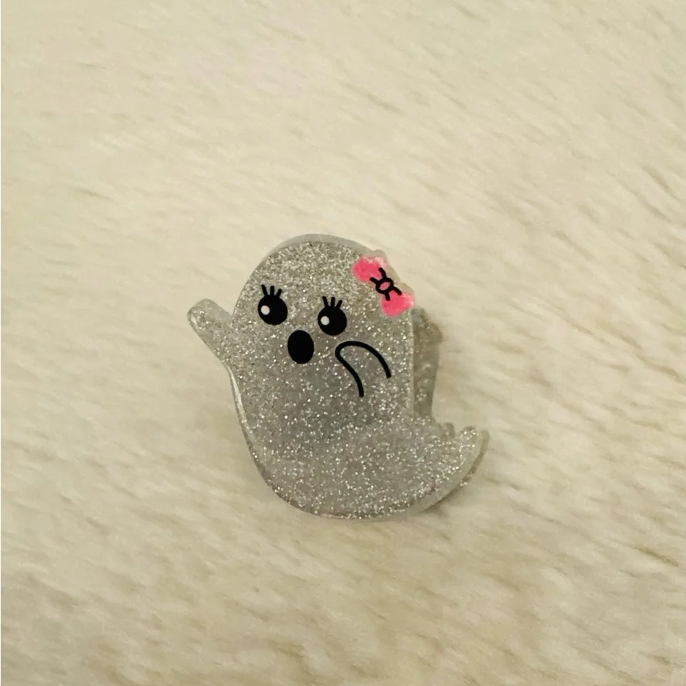 Hair claw clip ,mini,Glittery Ghost with bow